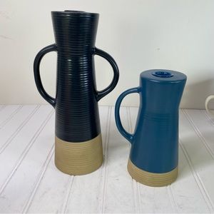 Crate & Barrel blue  taper candle holders